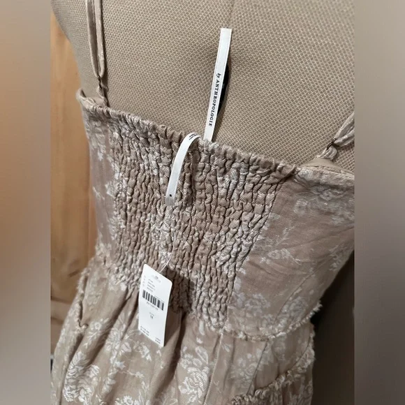 NEW NWT Anthropologie Corset Seamed Mini Cotton Linen Beige Flower Floral Dress - Picture 11 of 12